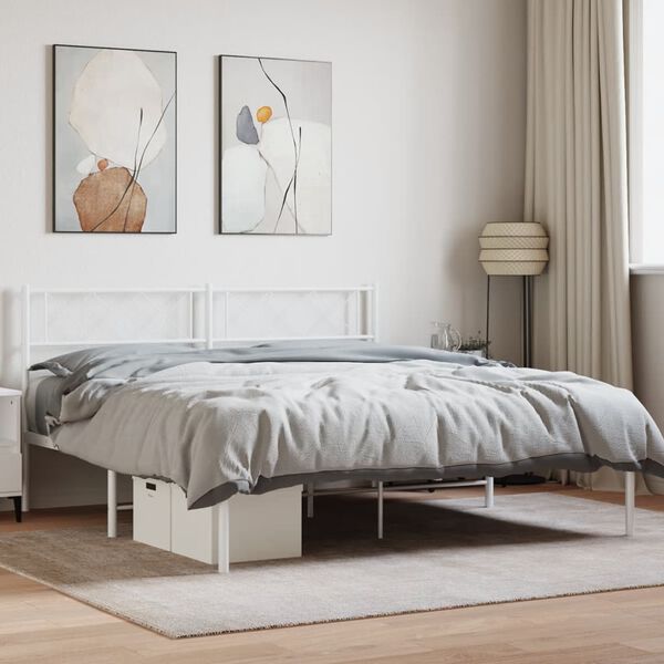 vidaXL Bedframe met hoofdbord metaal wit 140x190 cm