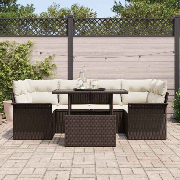 vidaXL Tuin Sofa Set met kussen 7 pcs Bruin poly rattan