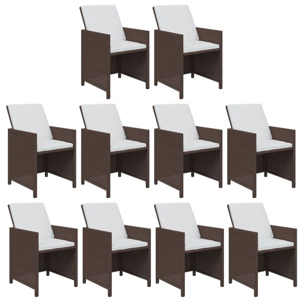 vidaXL 11-delige Tuinset met kussens poly rattan bruin