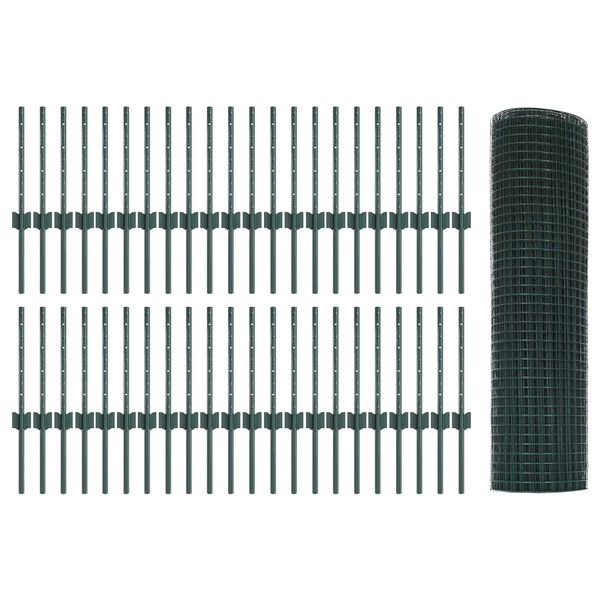 vidaXL Hek met Paal Groen 0,4 x 100 m Staal en PVC