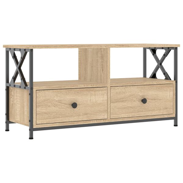 vidaXL Tv-meubel 90x33x45 cm bewerkt hout en ijzer sonoma eikenkleur