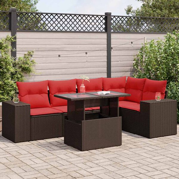 vidaXL 6-delige Loungeset met kussens poly rattan acacia bruin
