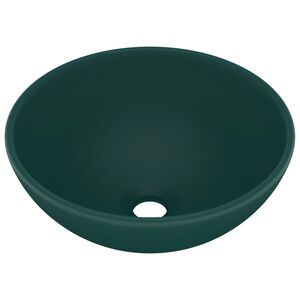 vidaXL Wastafel rond 32,5x14 cm keramiek mat donkergroen
