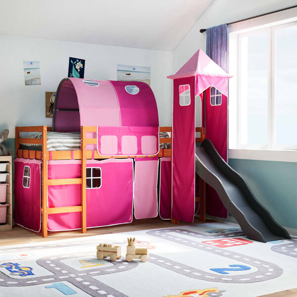 vidaXL Kinderhoogslaper met toren 80x200 cm massief grenenhout roze