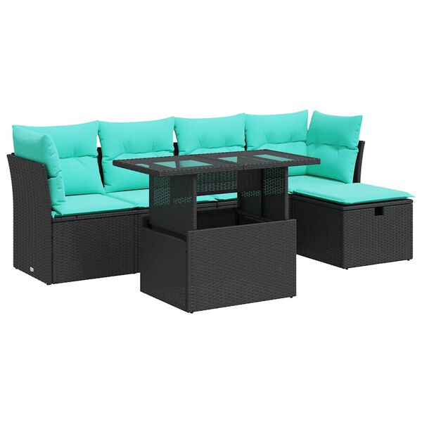 vidaXL 6-delige Loungeset met kussens poly rattan acacia zwart