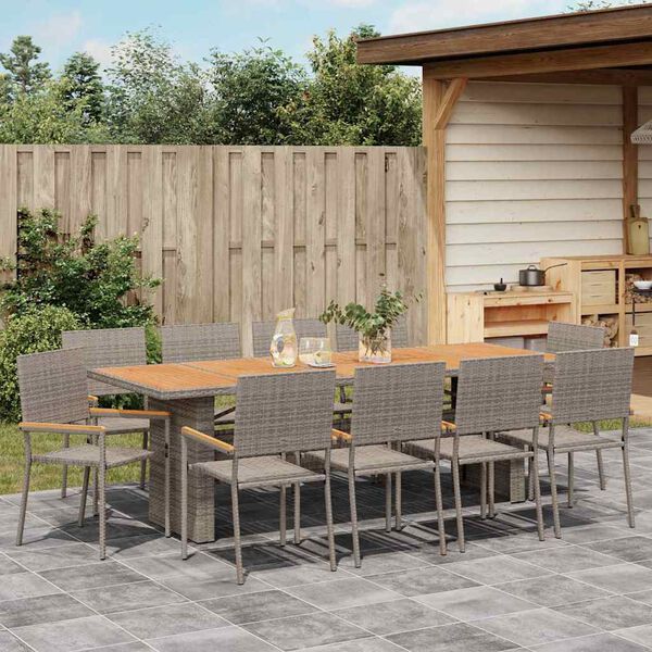 vidaXL Tuin eettafelset 11 pcs Grijs poly rattan