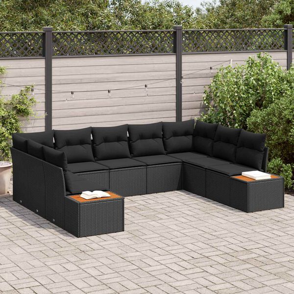vidaXL Tuinbankenset met kussen met opslag 5 pcs Zwart Polyrattan