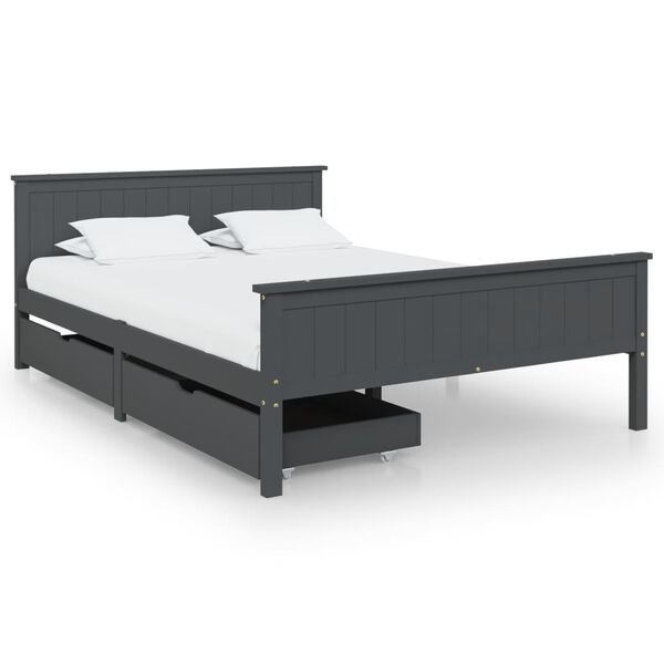 vidaXL Bedframe met 2 lades massief grenenhout donkergrijs 140x200 cm