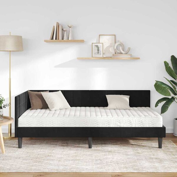 vidaXL Hoekbedframe met Matras met hoofdeinde 2 pcs Zwart Fluweel