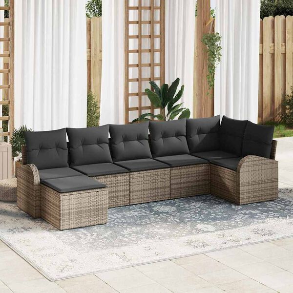 vidaXL Tuin Sofa Set met kussen 7 pcs Grijs Poly riet