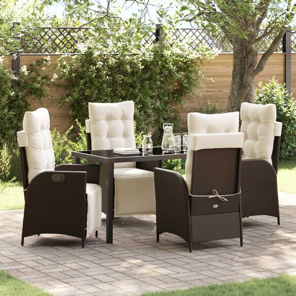 vidaXL Tuin eettafelset met kussen 5 pcs Bruin poly rattan