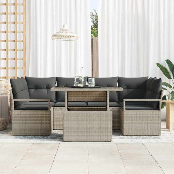 vidaXL Tuin Sofa Set met opslag 7 pcs Lichtgrijs Poly riet