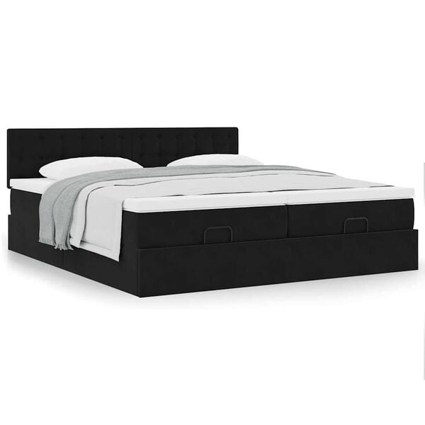 vidaXL Ottoman bed met matrassen 200x200cm fluweel zwart