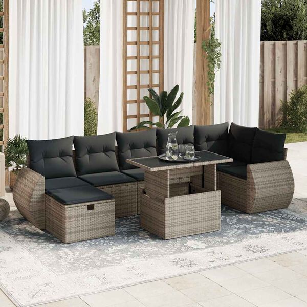 vidaXL 8-delige Loungeset met kussens poly rattan grijs