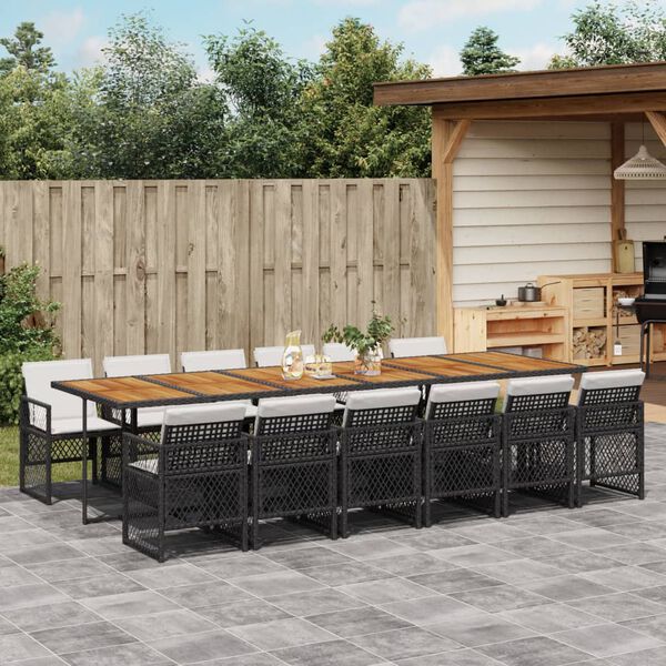 vidaXL 13-delige Tuinset met kussens poly rattan zwart