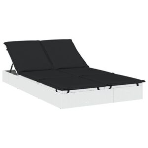 vidaXL Ligbed met kussens 2-persoons poly rattan wit