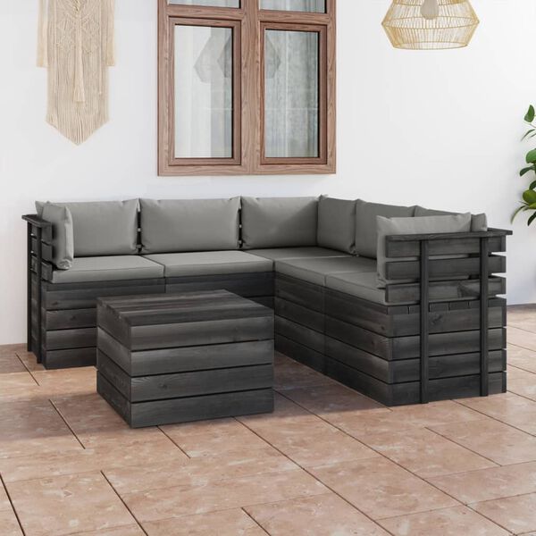 vidaXL 6-delige Loungeset met kussens pallet massief grenenhout