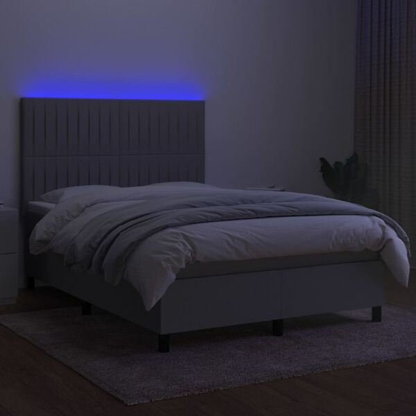 vidaXL Boxspring met matras en LED stof lichtgrijs 140x200 cm