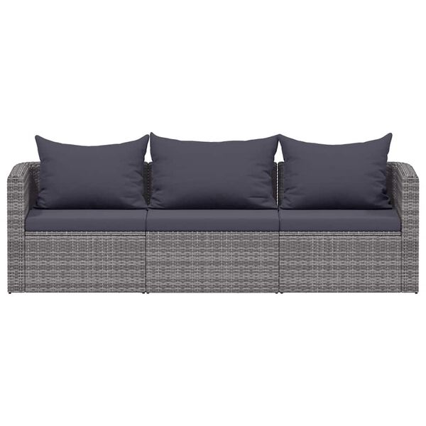 vidaXL 3-delige Loungeset met kussens poly rattan grijs
