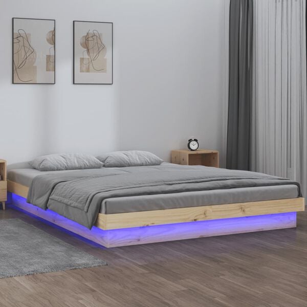 vidaXL Bedframe LED massief hout 135x190 cm
