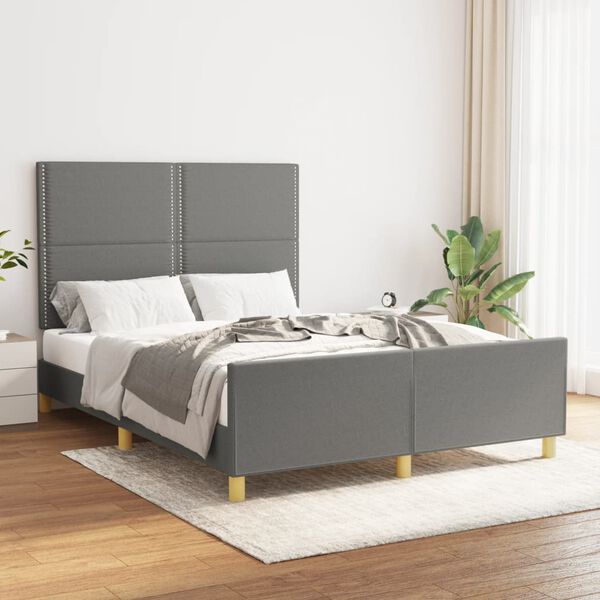 vidaXL Bedframe zonder matras stof donkergrijs 140x190 cm