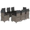vidaXL 9-delige Tuinset met kussens poly rattan grijs