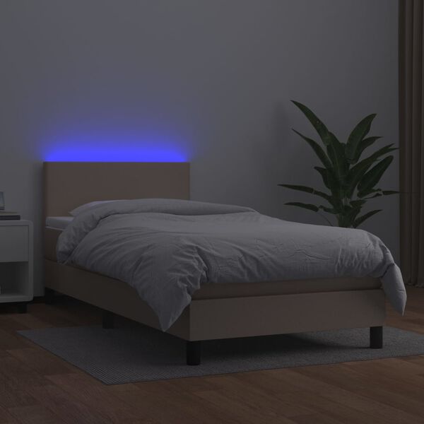 vidaXL Boxspring met matras en LED kunstleer cappuccinokleur 90x190 cm