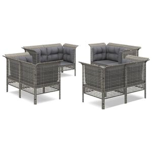 vidaXL 8-delige Loungeset met kussens poly rattan grijs