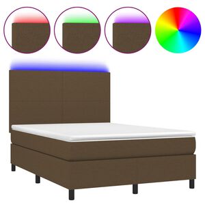 vidaXL Boxspring met matras en LED stof donkerbruin 140x190 cm