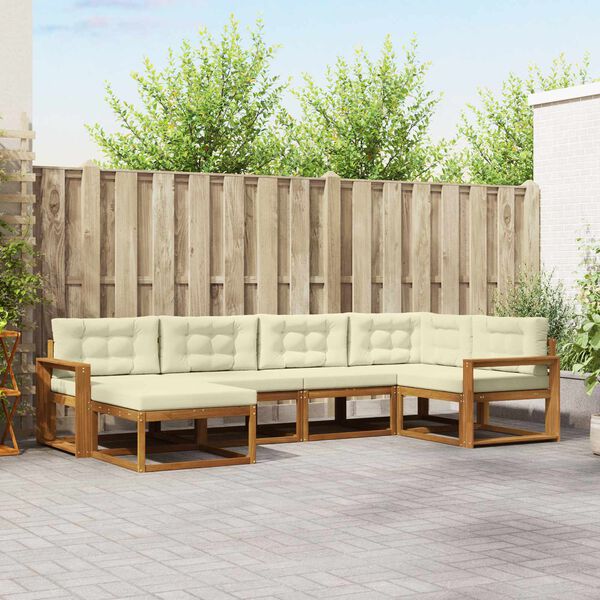 vidaXL Buiten bankenset met kussen 6 pcs Natuurlijk en Cr&egrave;me