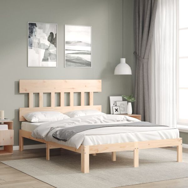 vidaXL Bedframe met hoofdbord massief hout