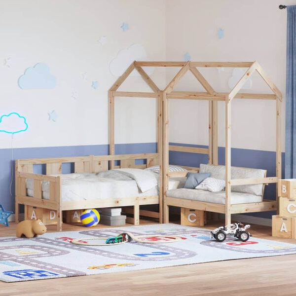 vidaXL Kinderbed met huisje en bankje massief grenenhout 90x200 cm