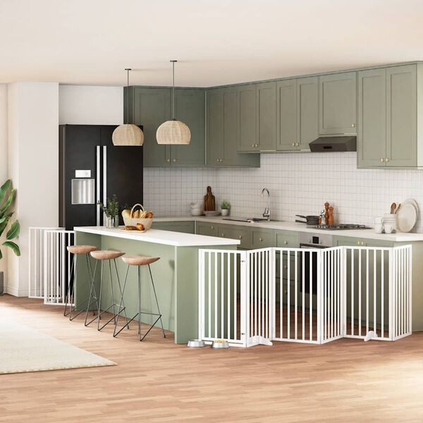 vidaXL Hondenhek inklapbaar met deur 15 panelen 750cm populierhout wit