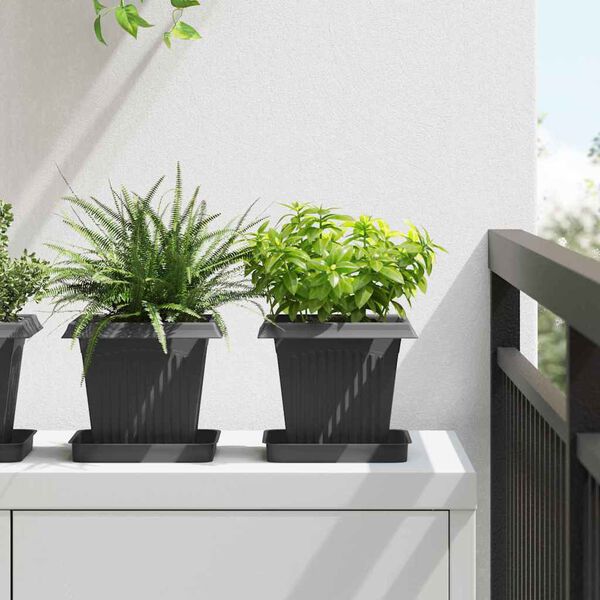 vidaXL Vierkante Bloempot 6 pcs Zwart 16 x 16 x 14 cm Kunststof