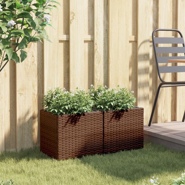 vidaXL Plantenbakken 2 st 36x30x32 cm poly rattan bruin