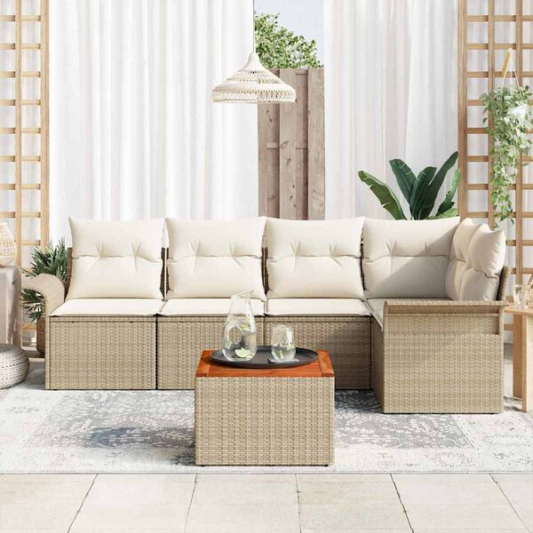 vidaXL Tuin Sofa Set met kussen met opslag 6 pcs Beige en Crème