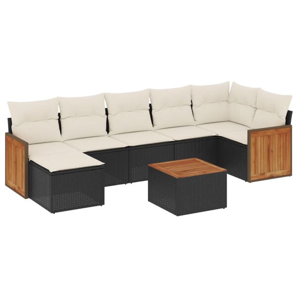 vidaXL 8-delige Loungeset met kussens poly rattan zwart