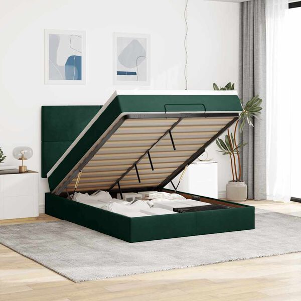 vidaXL Ottoman bed met matrassen 140x190cm fluweel donkergroen