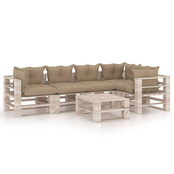 vidaXL 6-delige Loungeset met kussens pallet grenenhout