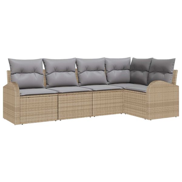 vidaXL Bankstel met kussen 5 pcs beige en lichtgrijs poly rattan