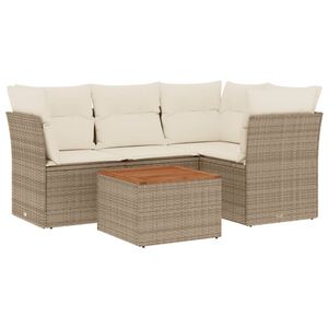 vidaXL 5-delige Loungeset met kussens poly rattan beige