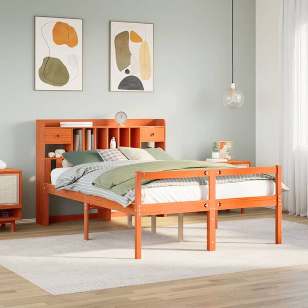 vidaXL Bed met boekenkast zonder matras grenenhout wasbruin 140x190 cm