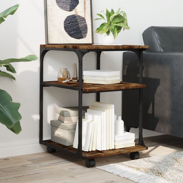 vidaXL Printerkastje 3-laags 43x48x64 cm bewerkt hout gerookt eiken