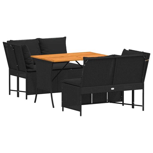 vidaXL 3-delige Loungeset met kussens poly rattan zwart