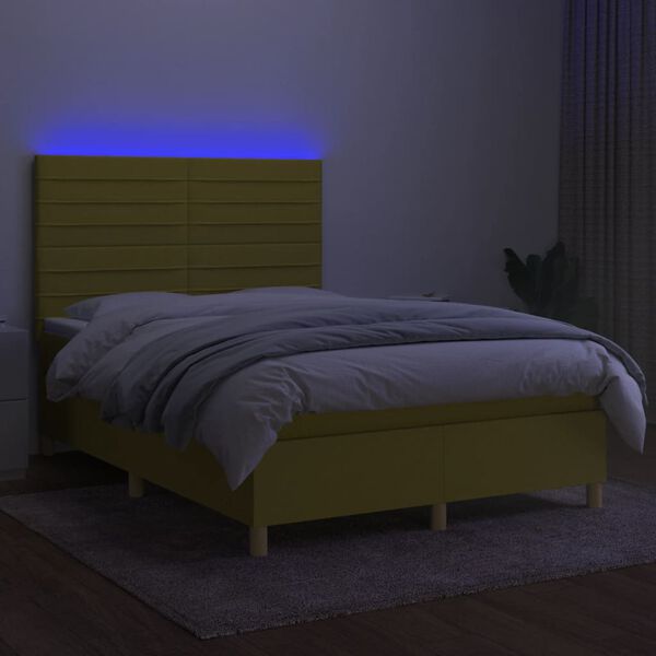 vidaXL Boxspring met matras en LED stof groen 140x200 cm