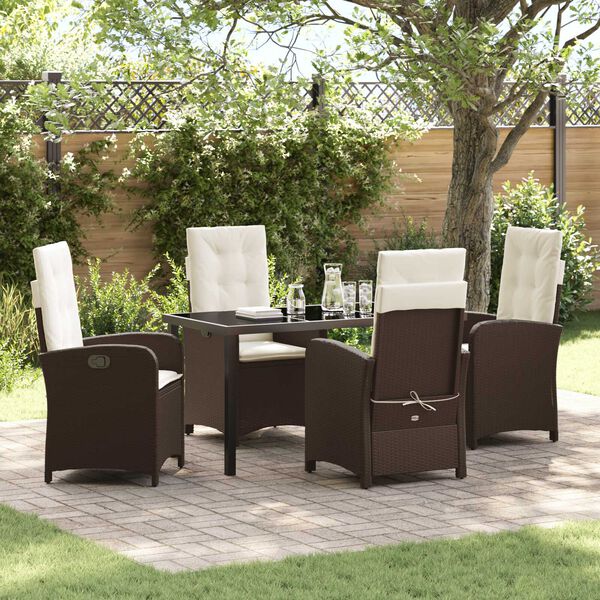 vidaXL Tuin eettafelset met kussen 5 pcs Bruin poly rattan