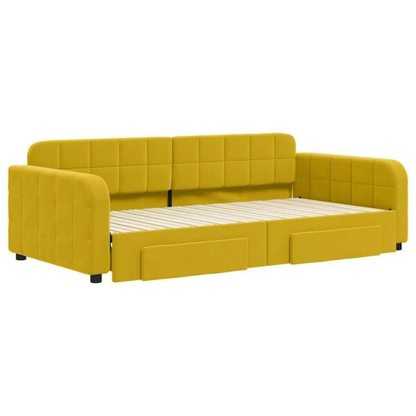 vidaXL Slaapbank met onderschuifbed en lades 100x200 cm fluweel geel