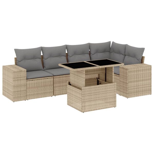 vidaXL 6-delige Loungeset met kussens poly rattan beige