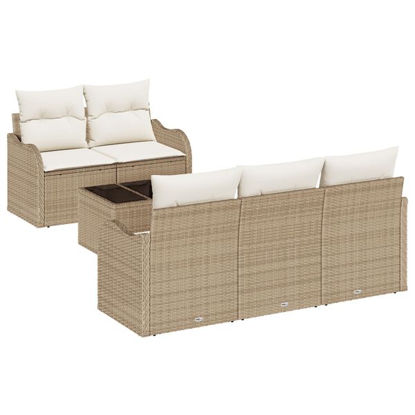vidaXL Tuin Sofa Set 6 pcs Beige en Cr&egrave;me Poly rattan, staal en glas