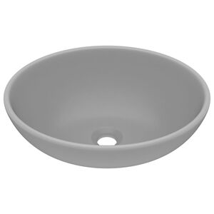 vidaXL Wastafel ovaal 40x33 cm keramiek mat lichtgrijs